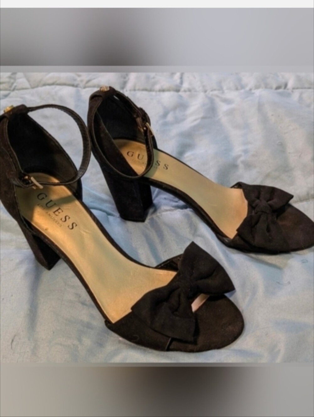 Guess Suede Black Block Heel Bow Heels